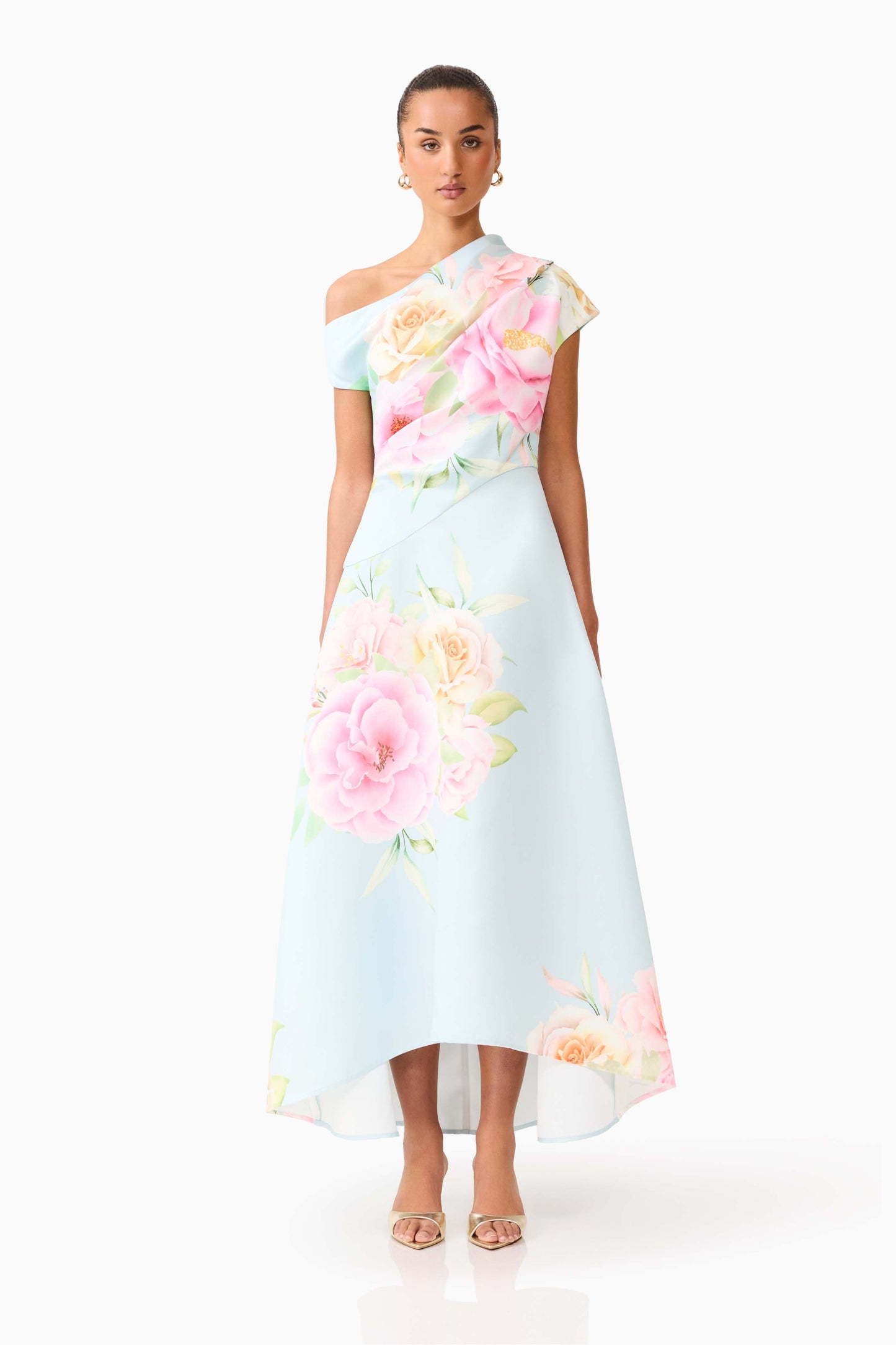 Harper Asymmetrical Gown - Baby Blue Floral