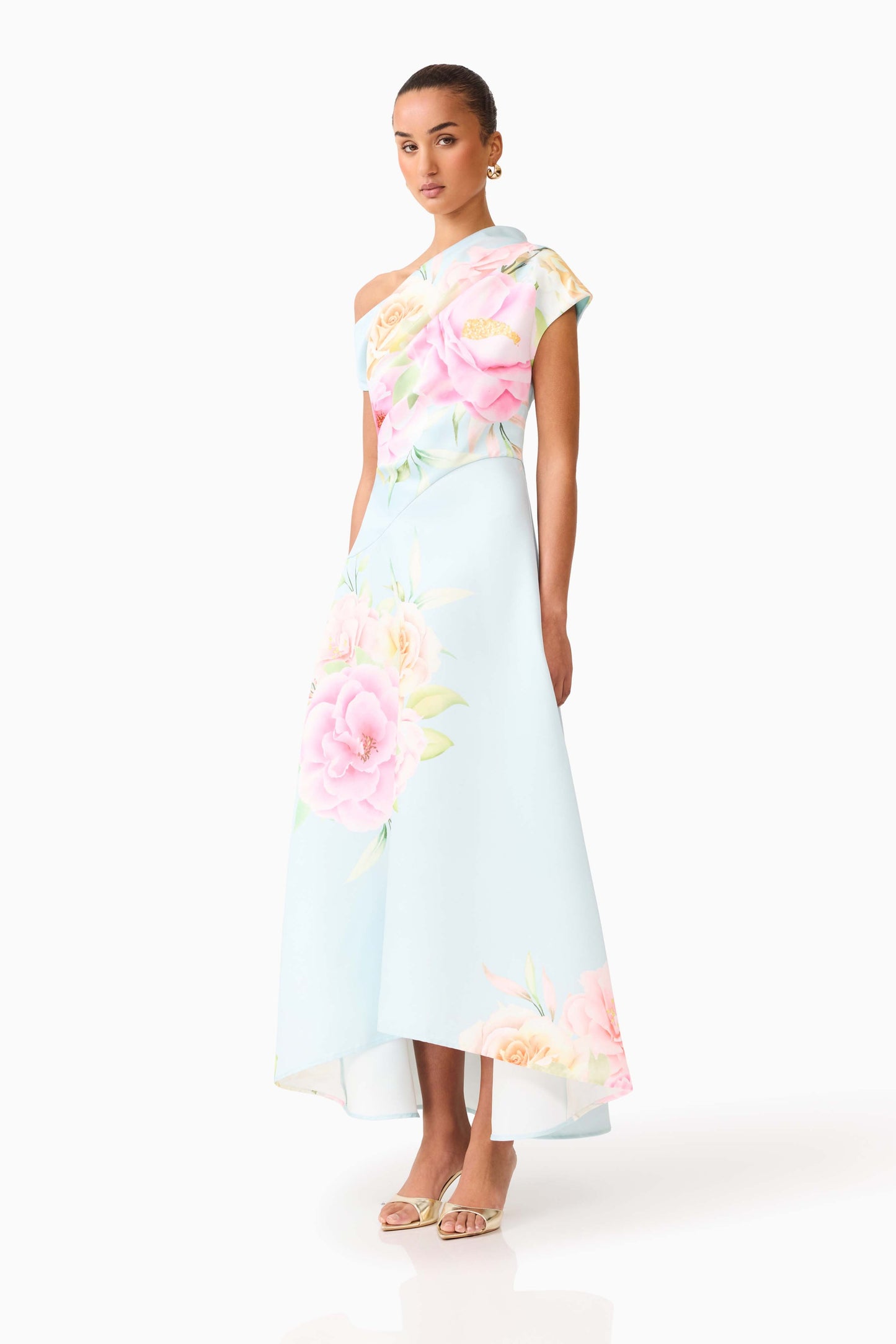 Harper Asymmetrical Gown - Baby Blue Floral