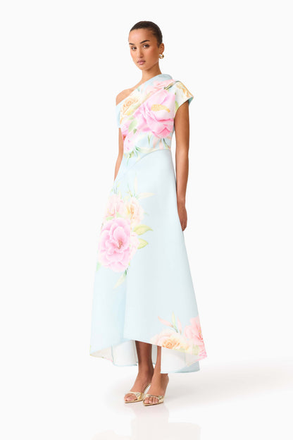 Harper Asymmetrical Gown - Baby Blue Floral