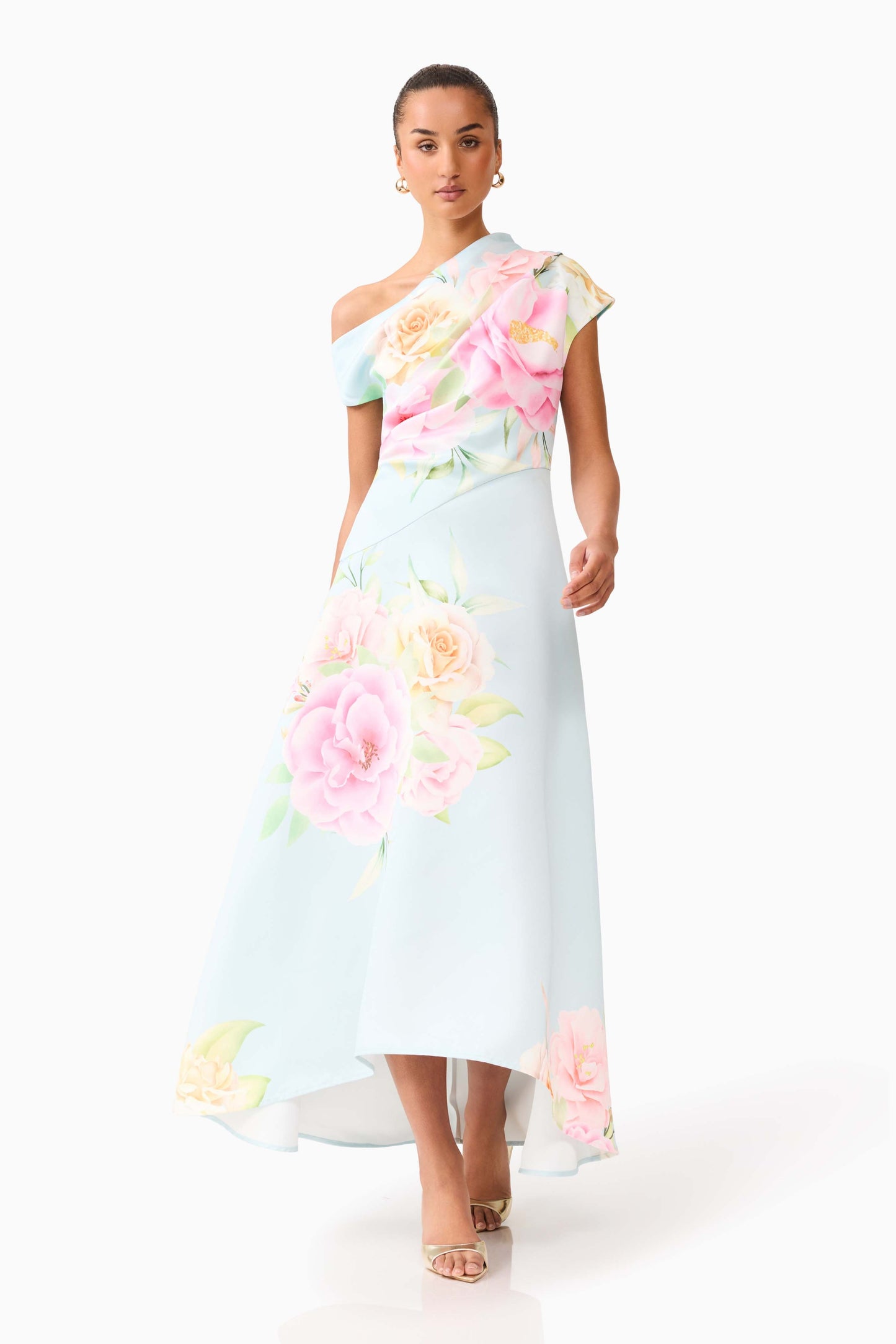 Harper Asymmetrical Gown - Baby Blue Floral