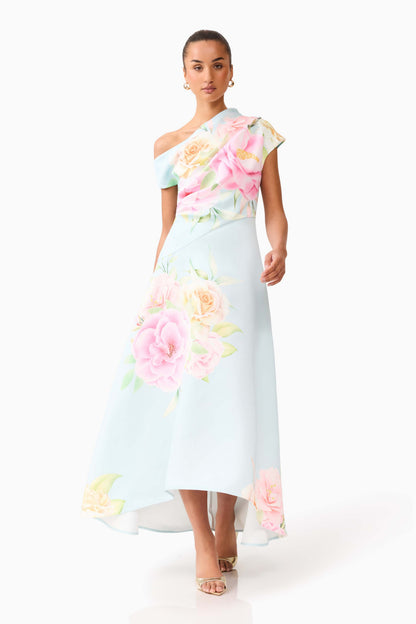 Harper Asymmetrical Gown - Baby Blue Floral