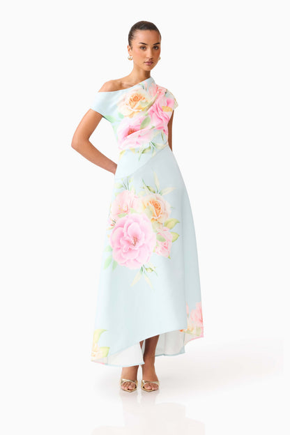 Harper Asymmetrical Gown - Baby Blue Floral