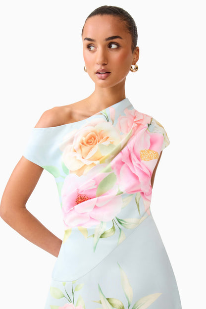 Harper Asymmetrical Gown - Baby Blue Floral