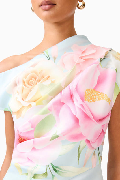 Harper Asymmetrical Gown - Baby Blue Floral