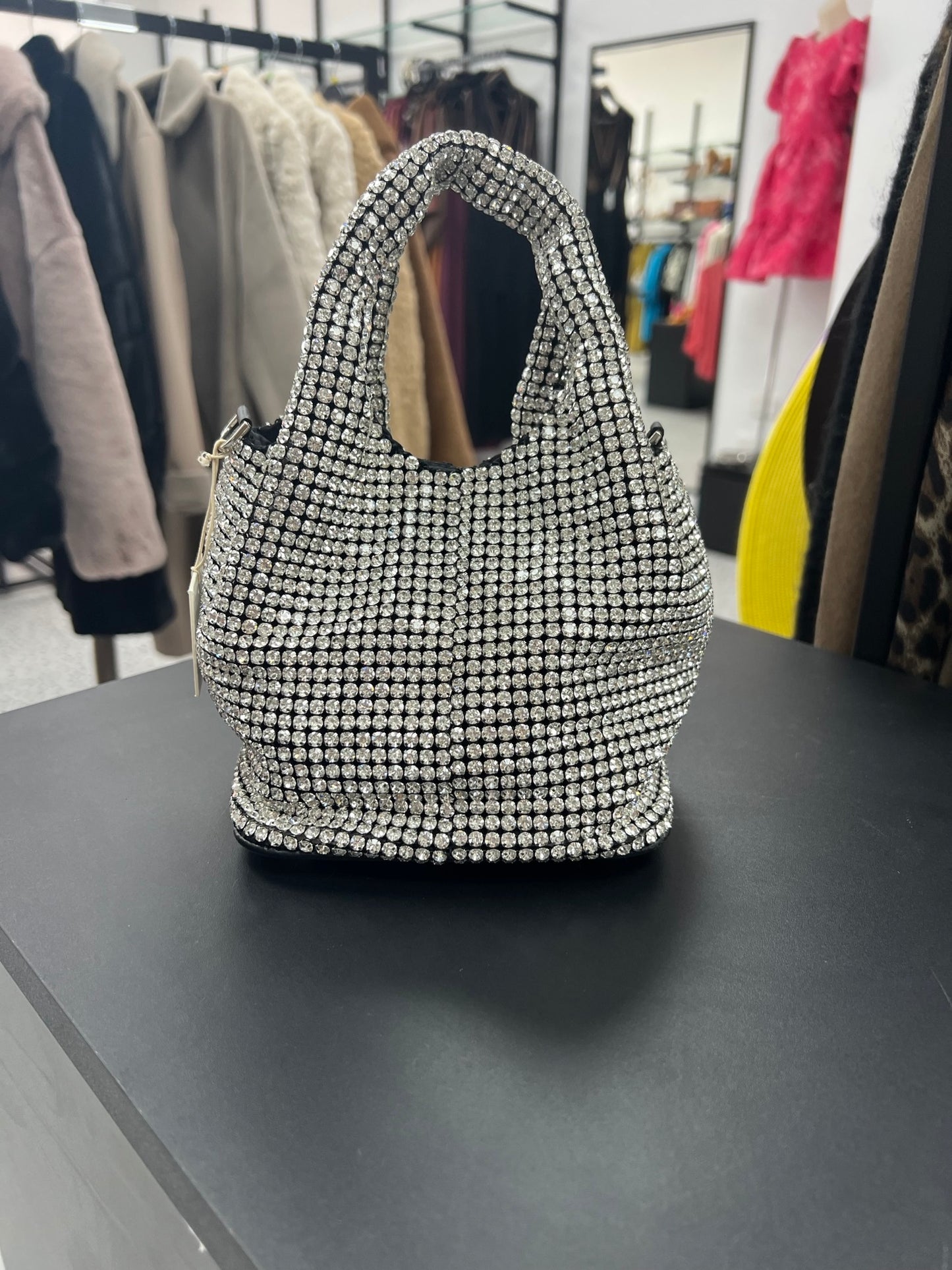 Adorne Mini Diamonte Event Bag - Crystal/Black