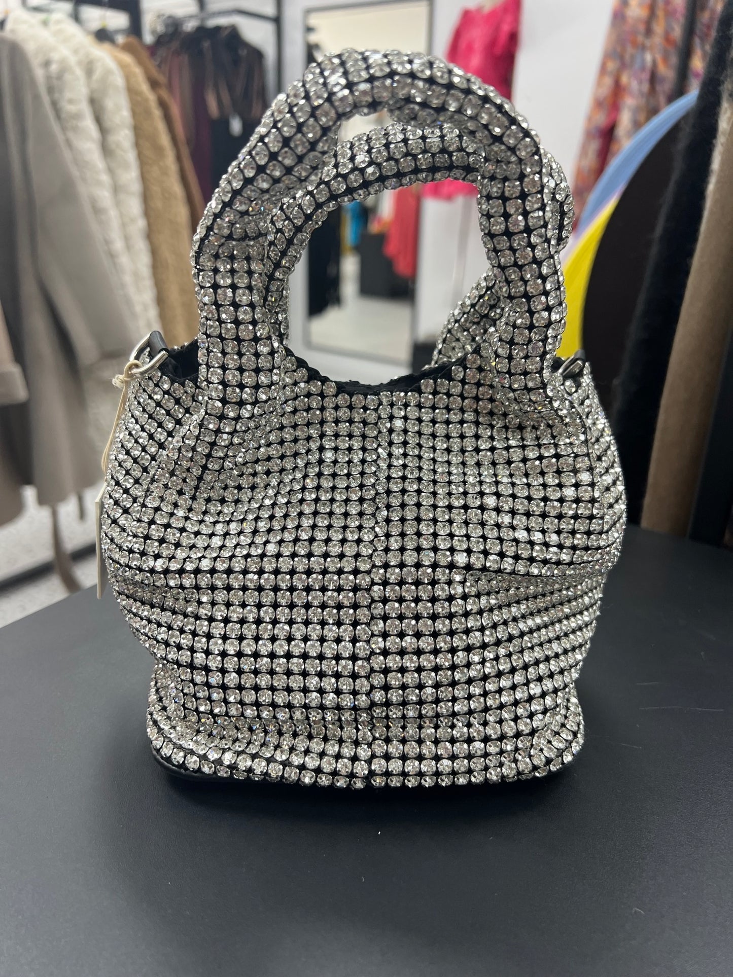 Adorne Mini Diamonte Event Bag - Crystal/Black