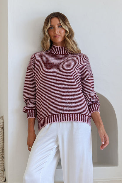 Billie Blanket Stitch Knit - Wine/Pink