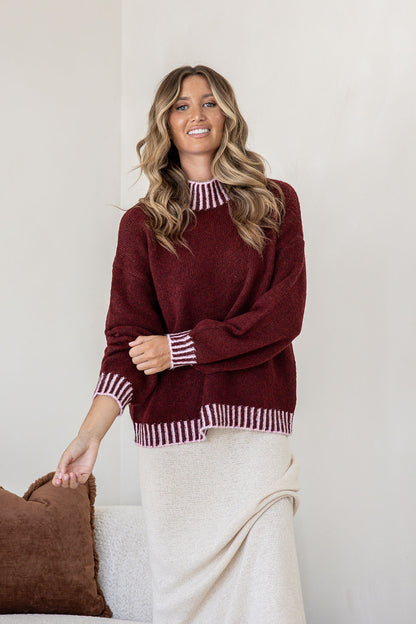 Tilly Blanket Stitch Knit - Wine/Pink