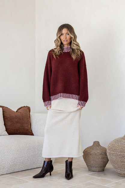 Tilly Blanket Stitch Knit - Wine/Pink