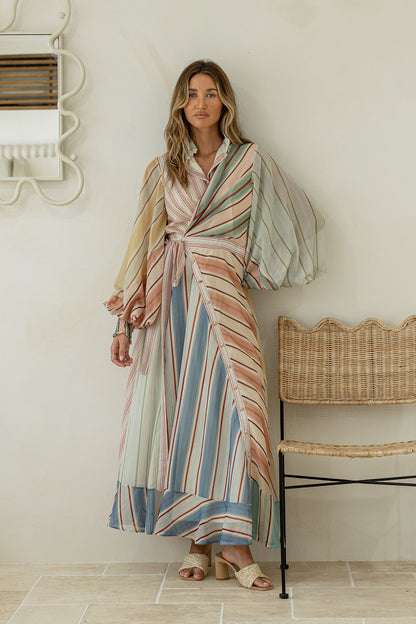 Parisian Multi Stripe Twist Wrap Maxi Dress