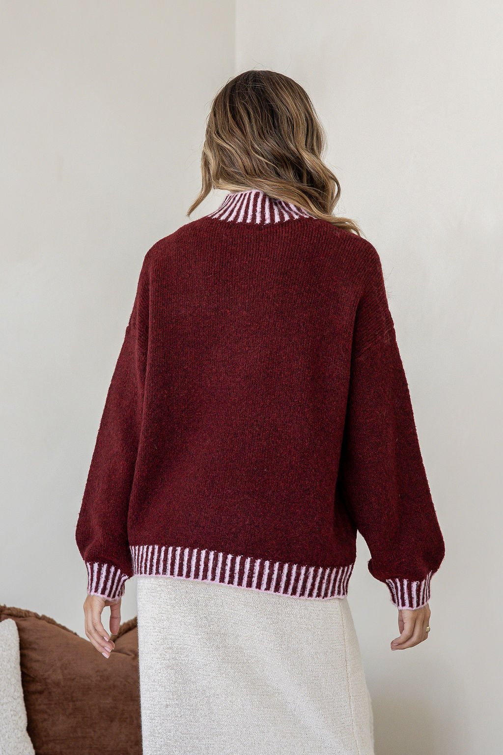Tilly Blanket Stitch Knit - Wine/Pink