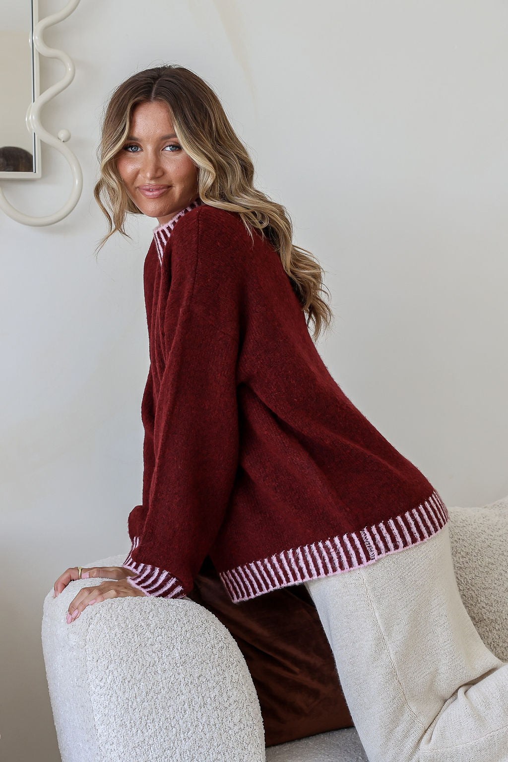 Tilly Blanket Stitch Knit - Wine/Pink