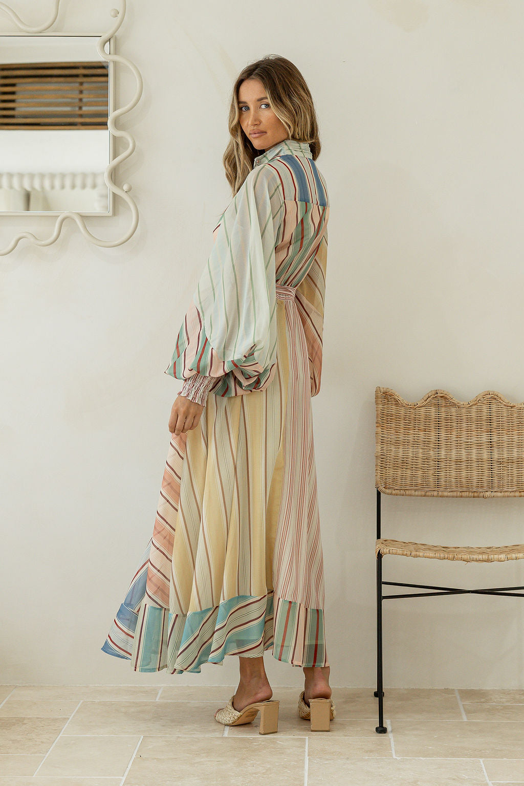 Parisian Multi Stripe Twist Wrap Maxi Dress