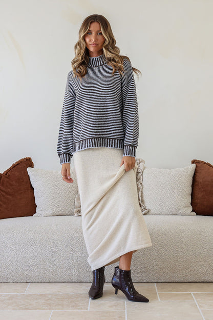 Billie Blanket Stitch Knit - Chocolate/Blue