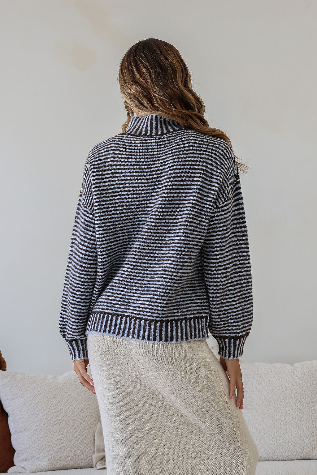 Billie Blanket Stitch Knit - Chocolate/Blue