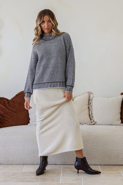 Billie Blanket Stitch Knit - Chocolate/Blue