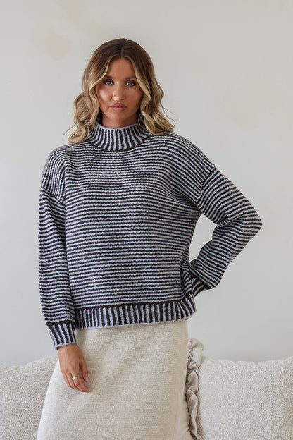 Billie Blanket Stitch Knit - Chocolate/Blue