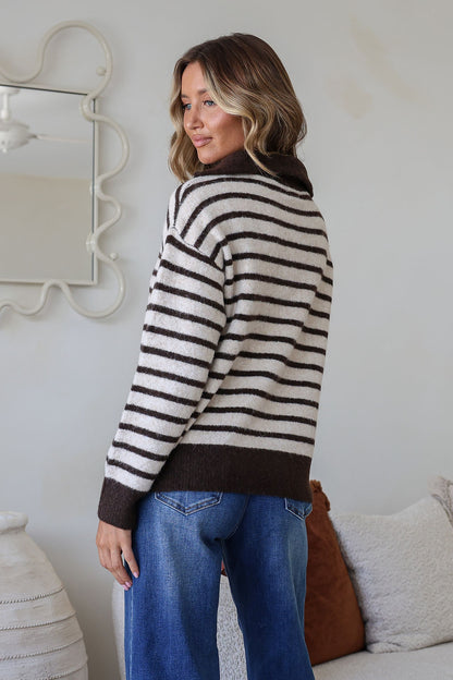 Stripe Zip Knit - Chocolate/Cream