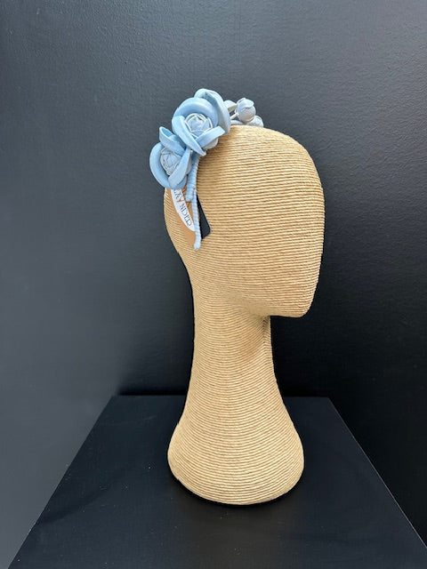 Max Alexander Light Blue Leatherette Flower Headband