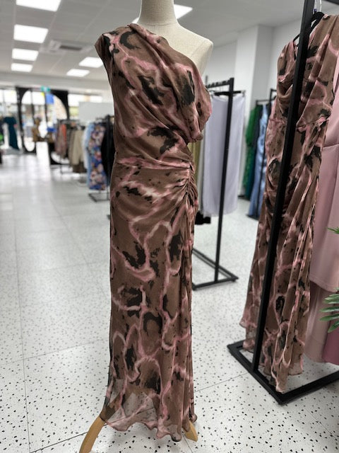 Rosy Draped Shoulder Dress - Choc/Pink