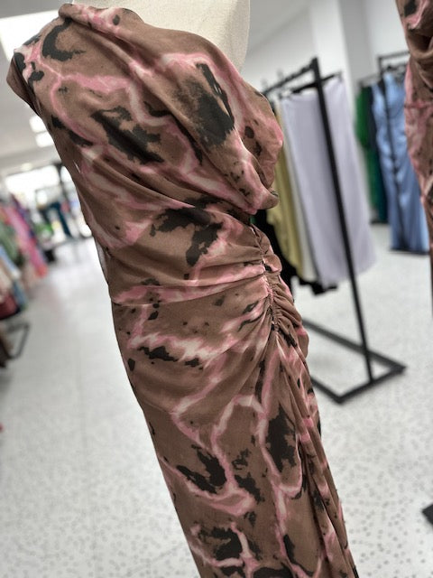 Rosy Draped Shoulder Dress - Choc/Pink