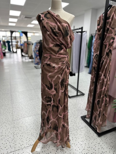 Rosy Draped Shoulder Dress - Choc/Pink