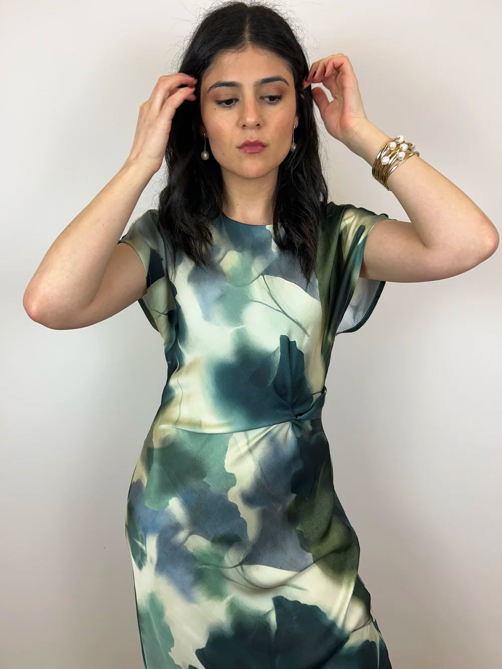 Kirra Twist Front Maxi Dress - Abstract Blue/Green