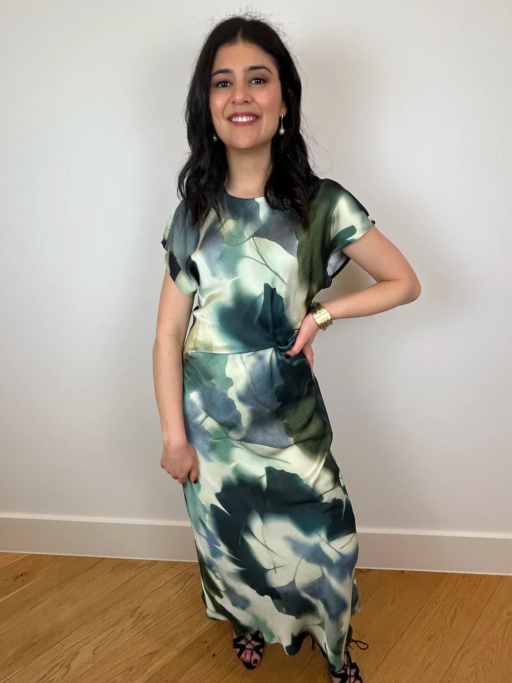Kirra Twist Front Maxi Dress - Abstract Blue/Green