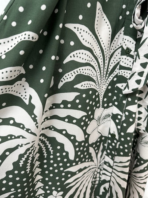 Palm Print Shirt Dress - Green