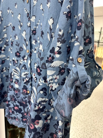 Karina Floral Shirt - Denim