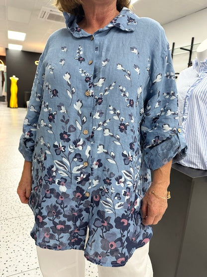 Karina Floral Shirt - Denim