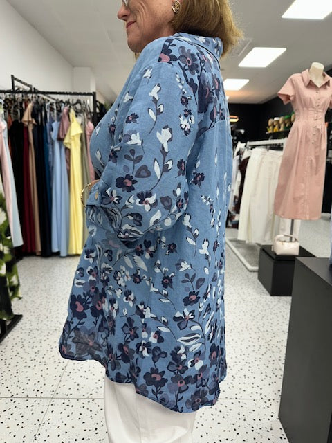 Karina Floral Shirt - Denim