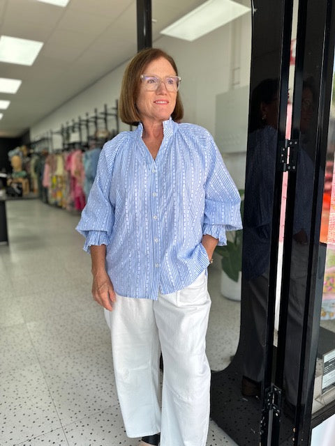 J'Adore Hearts Stripe Shirt - Blue