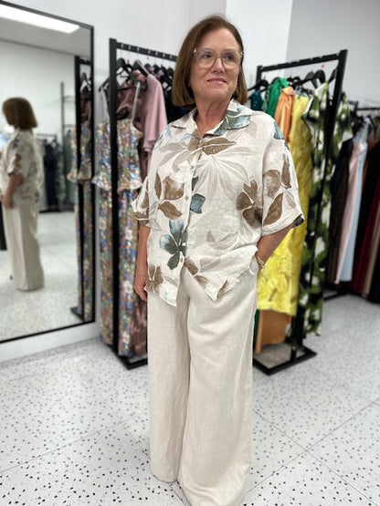 Deni Floral Shirt - Beige