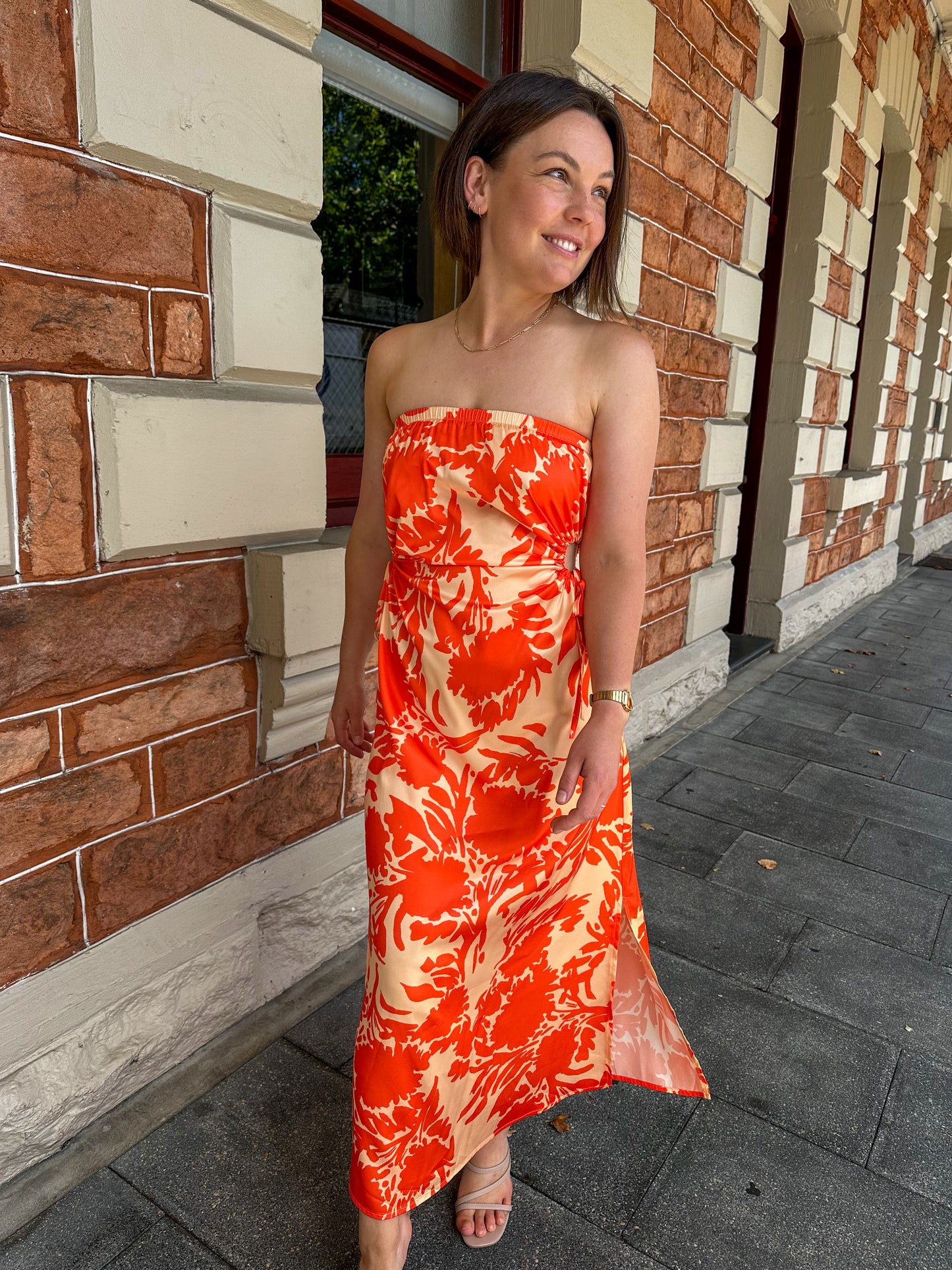 Roxie Strapless Midi Dress - Orange
