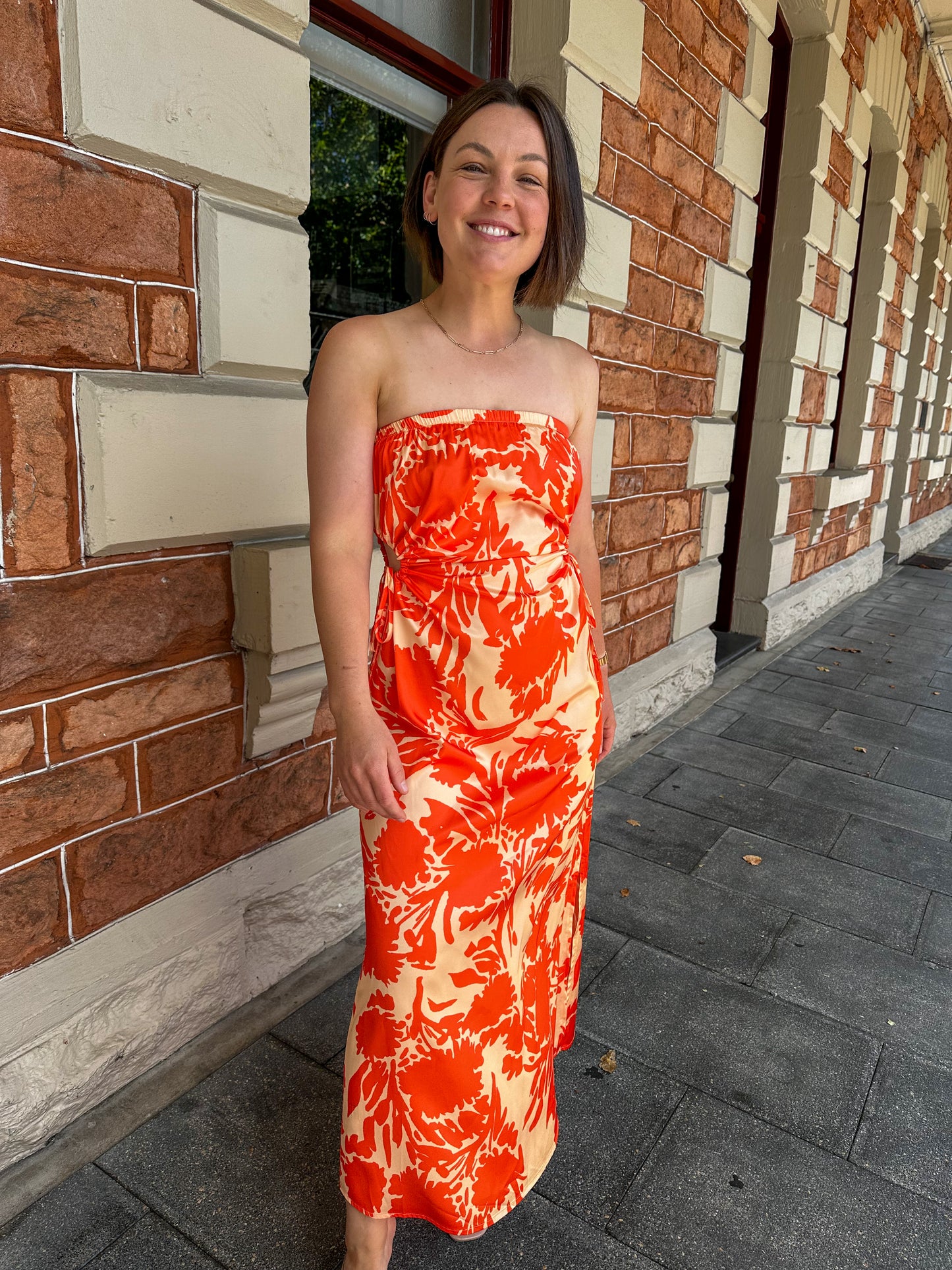 Roxie Strapless Midi Dress - Orange