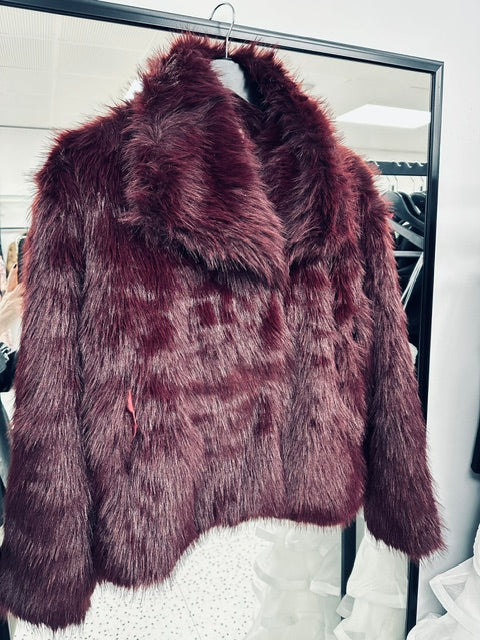Faux Fur Jacket - Wine