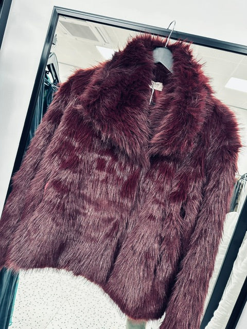 Faux Fur Jacket - Wine