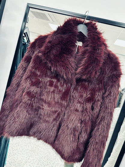 Faux Fur Jacket - Wine