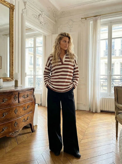 Kiik Striped Polo Top - Chocolate