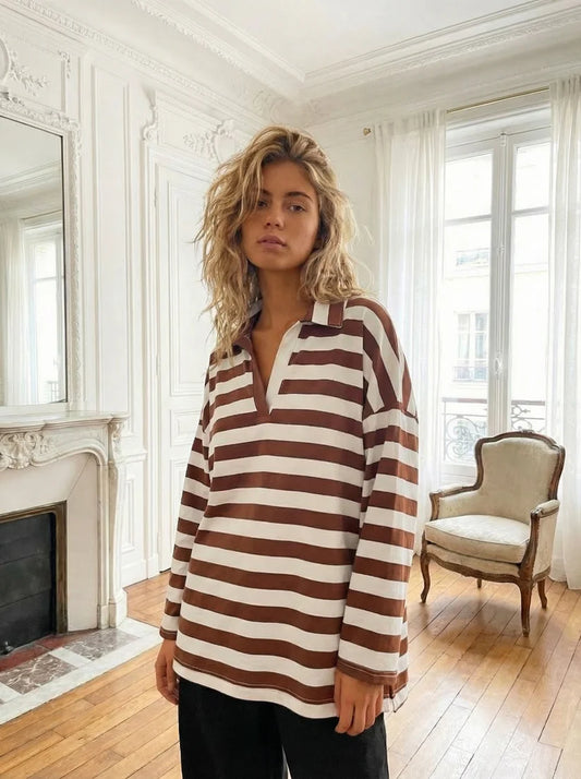 Kiik Striped Polo Top - Chocolate