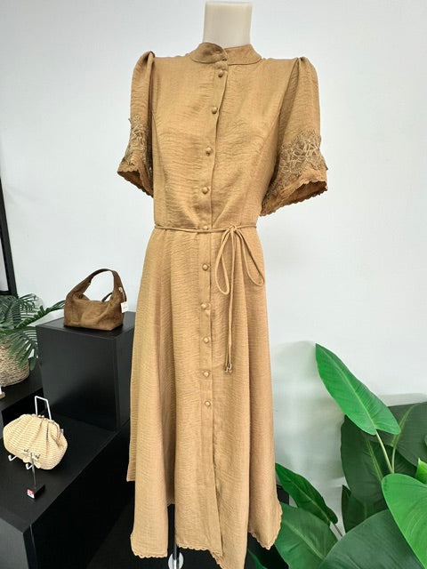 Little Lady Lace Dress - Tan
