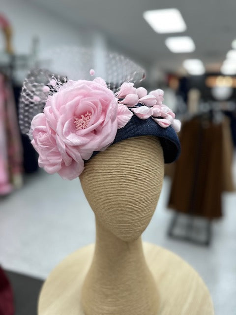 Navy Pink Designers Flower Headband