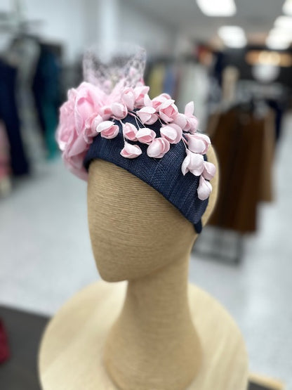 Navy Pink Designers Flower Headband