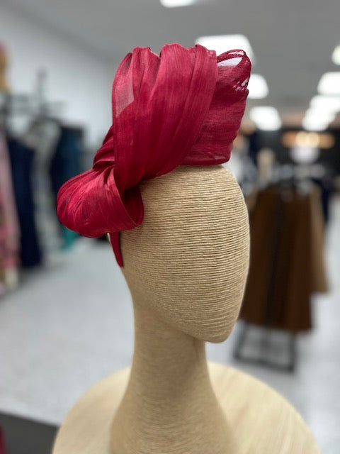 Deep Red Silk Abaca Fascinator with Sculptural Bow
