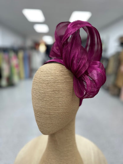 Magenta Silk Abaca Fascinator with Sculptural Bow