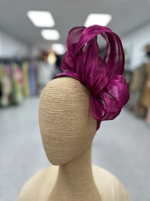 Magenta Silk Abaca Fascinator with Sculptural Bow