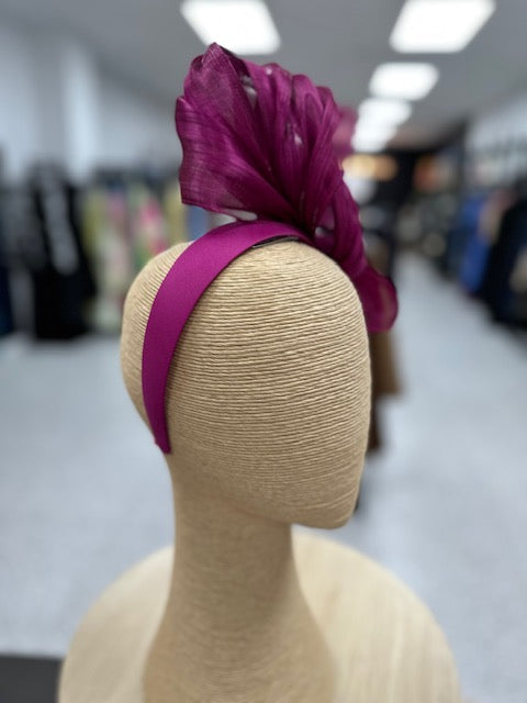 Magenta Silk Abaca Fascinator with Sculptural Bow