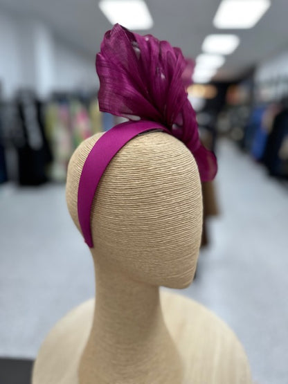Magenta Silk Abaca Fascinator with Sculptural Bow