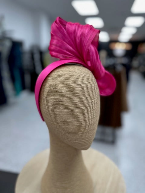 Hot Pink Silk Abaca Fascinator with Sculptural Bow